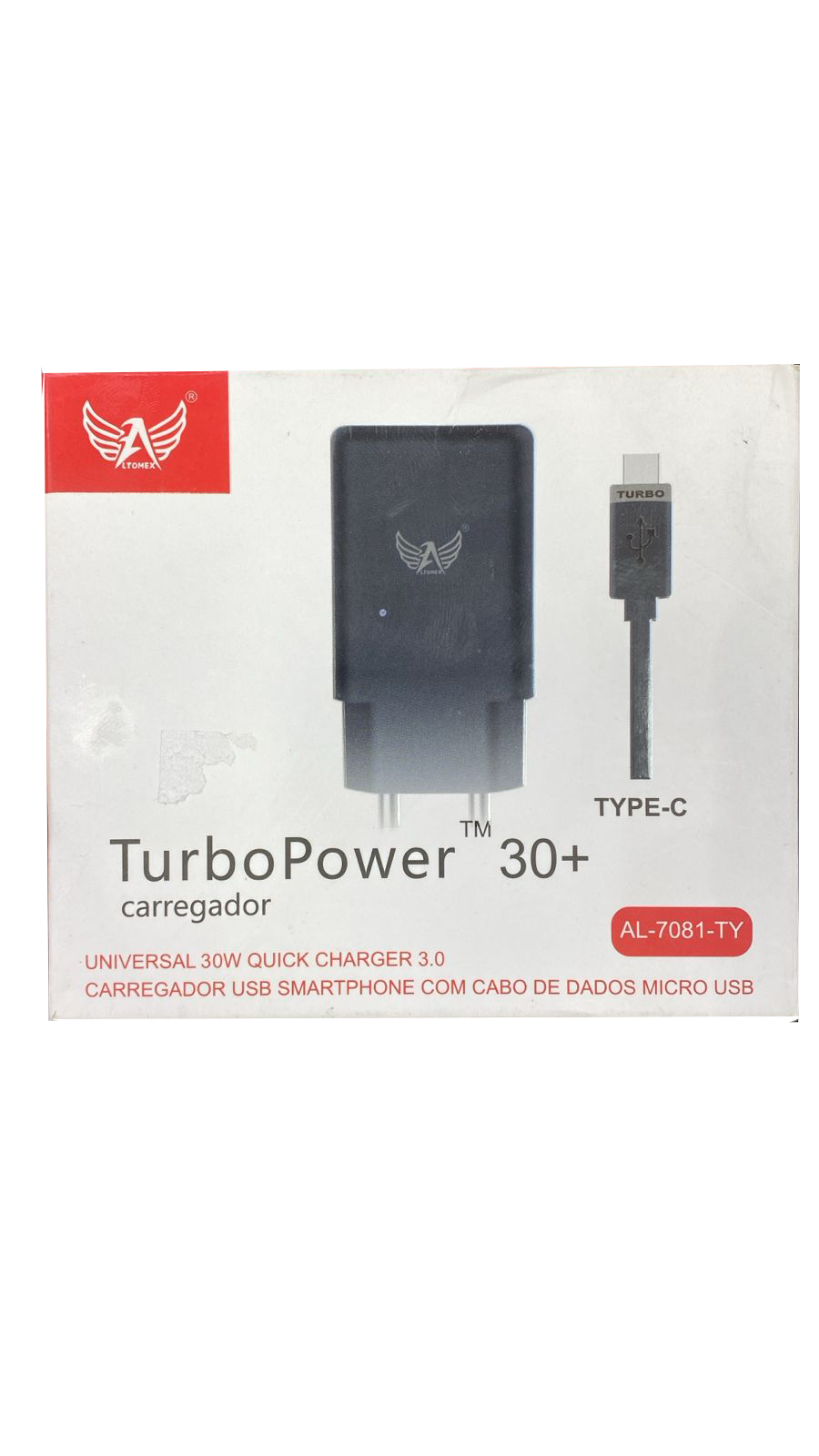 Carregador turbo power V8 30 + 15W altomex AL-7081- tipo c
